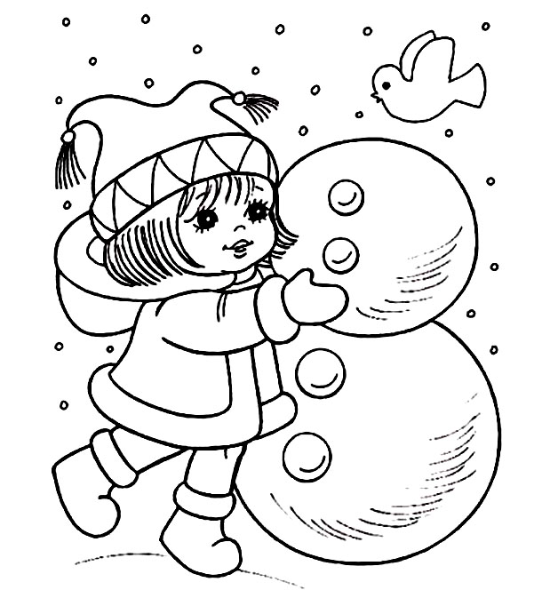 Шаблон на Новий 2020 рік - дівчинка ліпить сніговика
