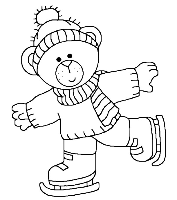 Шаблон на Новий рік 2020 - плюшевий ведмедик на ковзанах