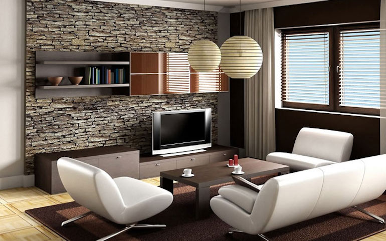 Модний інтер'єр кімнати в сірих та коричневих кольорах