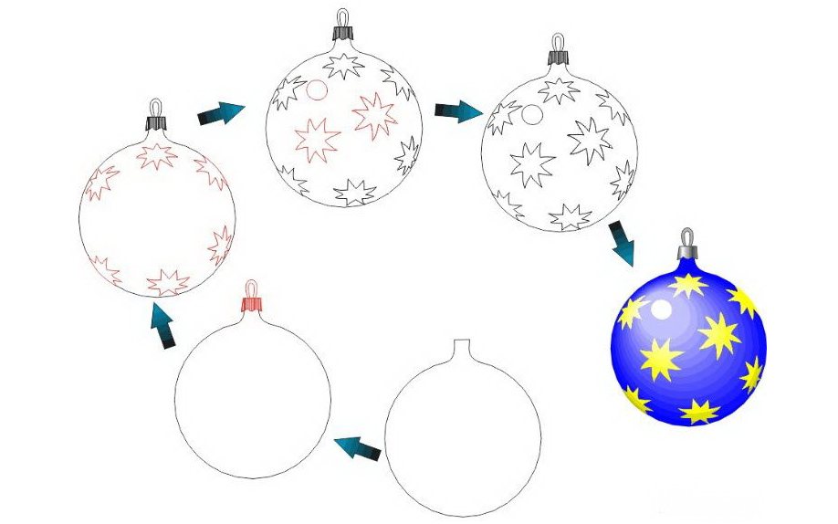 Красивий малюнок на Новий рік 2020 з новорічними кулями